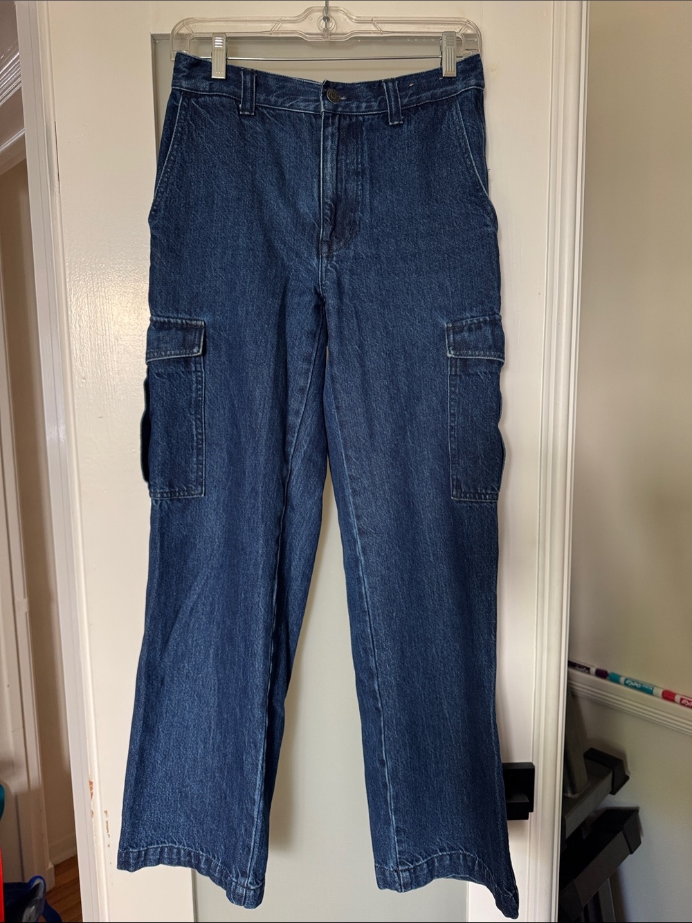 Madewell Sinch Waist Dark Blue Relaxed Cargo Jeans